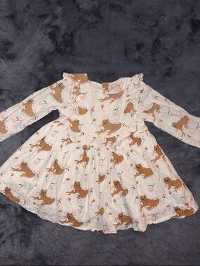 Pink Chicken Cream Dress with Brown Kitty & Pink Floral Print